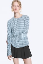 Blau/Schwarz gestreift - Longsleeve-Top aus Viskose - 1