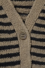 Beige - Schwarze Streifen - Locker gestrickter Cardigan mit V-Ausschnitt - 1