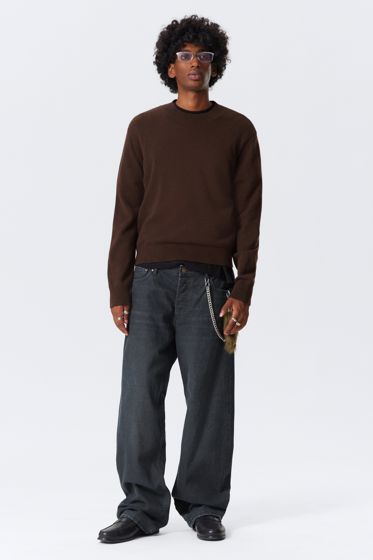 Regular Fit Wool-Blend Crew-Neck Sweater - Dark Brown/Black - 7
