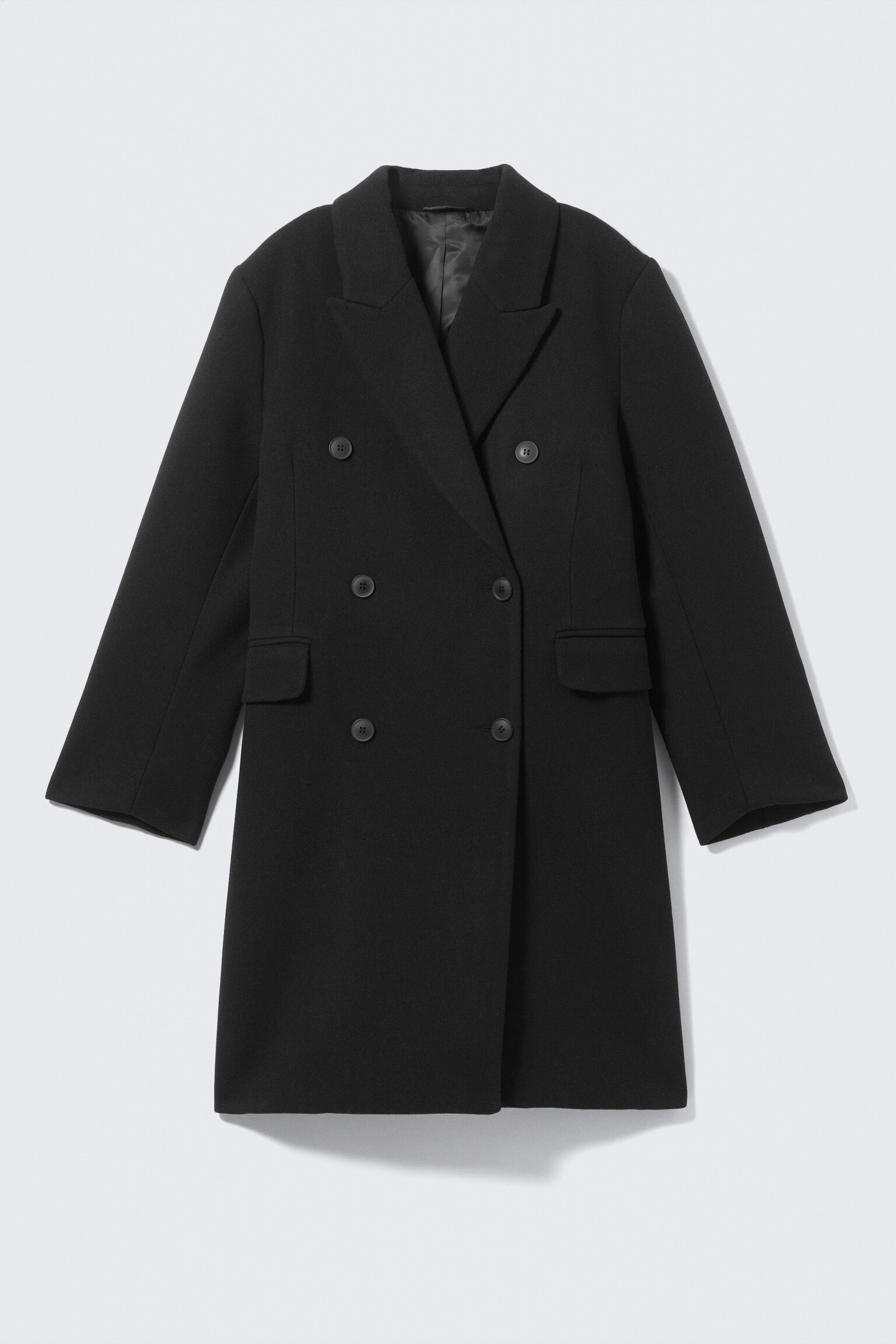 Oversized Knee-Length Wool-Blend Coat - Black/Dark Khaki Green - 2