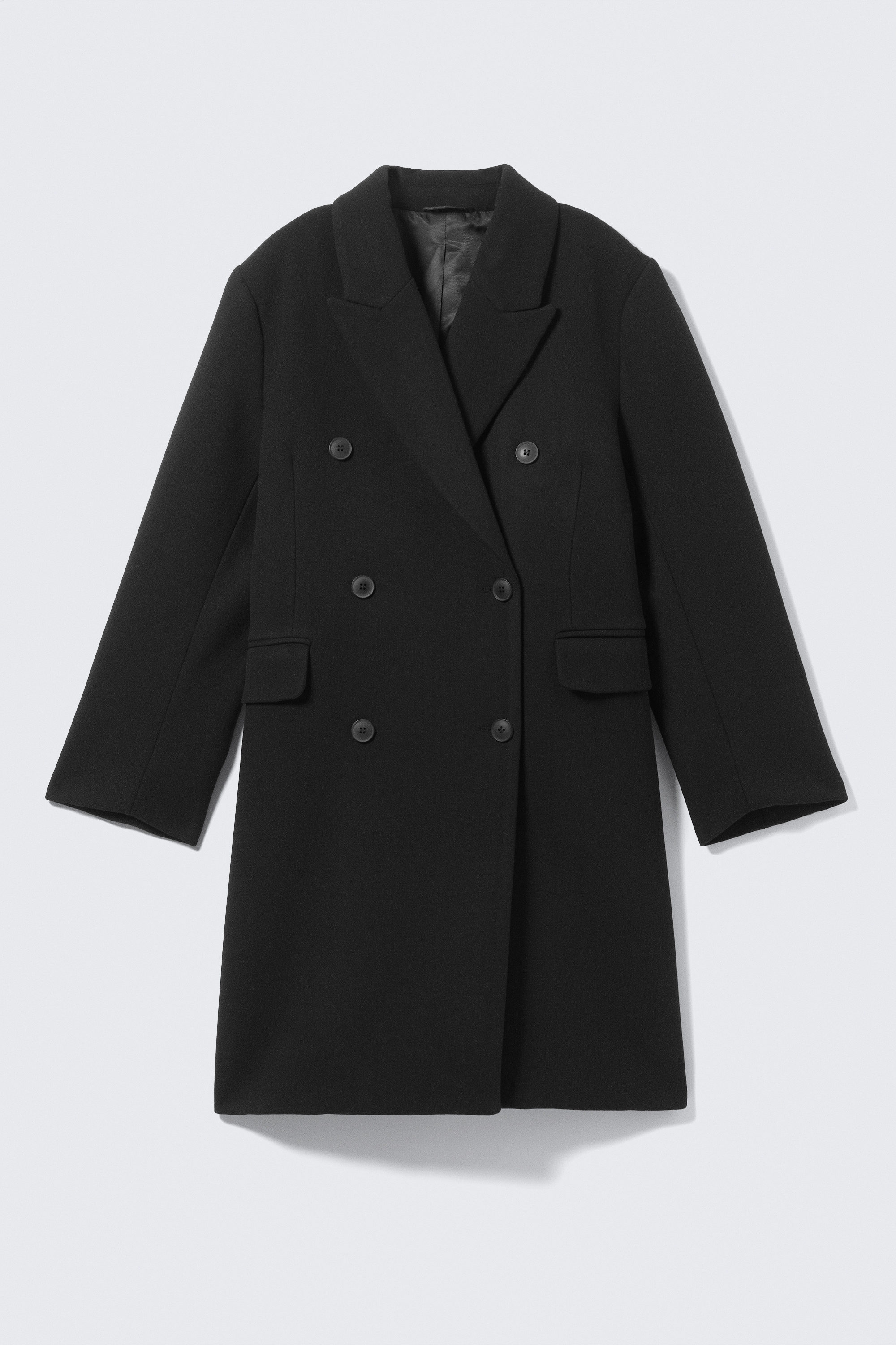 Zwart - Oversized knielange jas van wolmix - 1