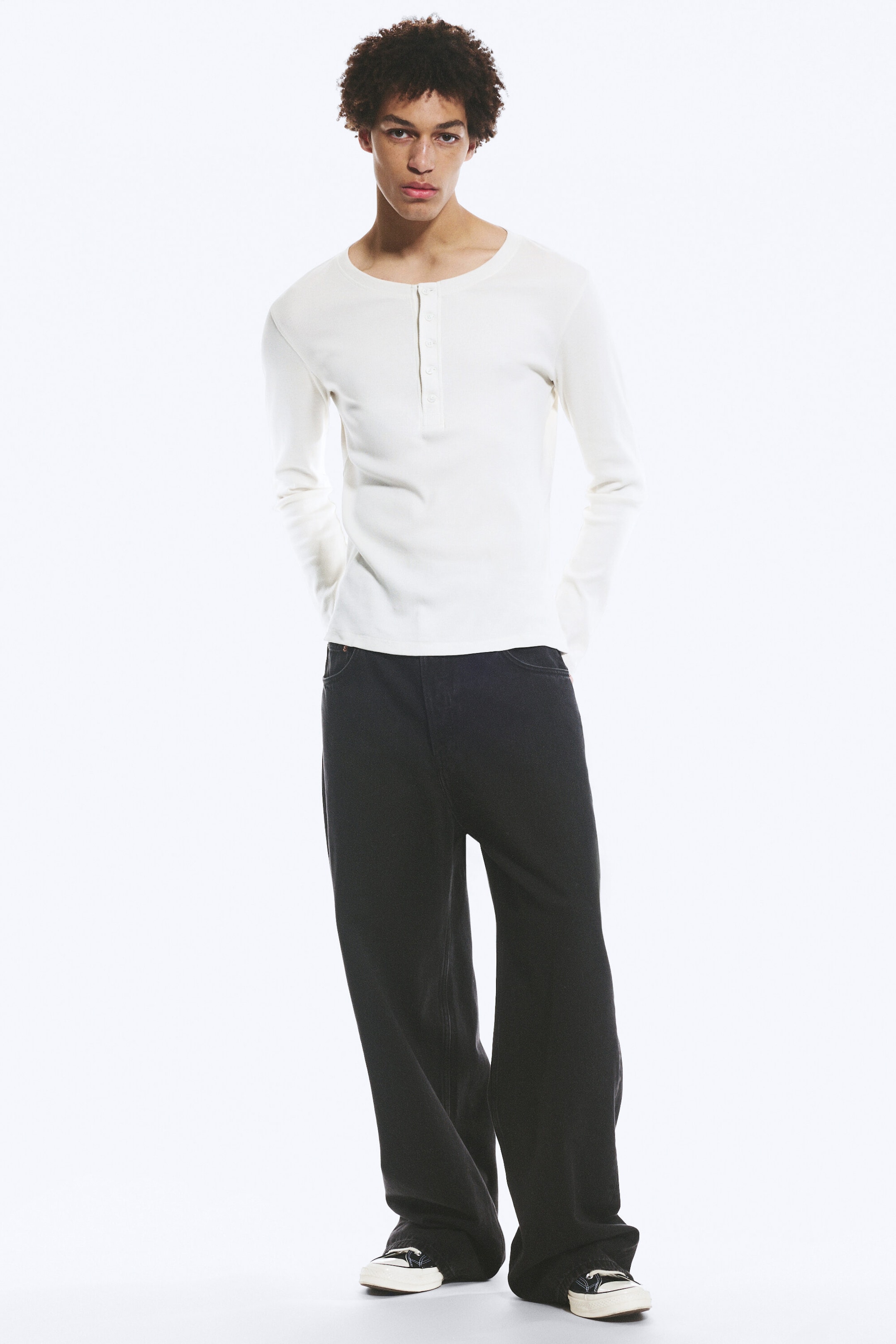 Dusty White - Long-Sleeved Henley T-shirt - 4