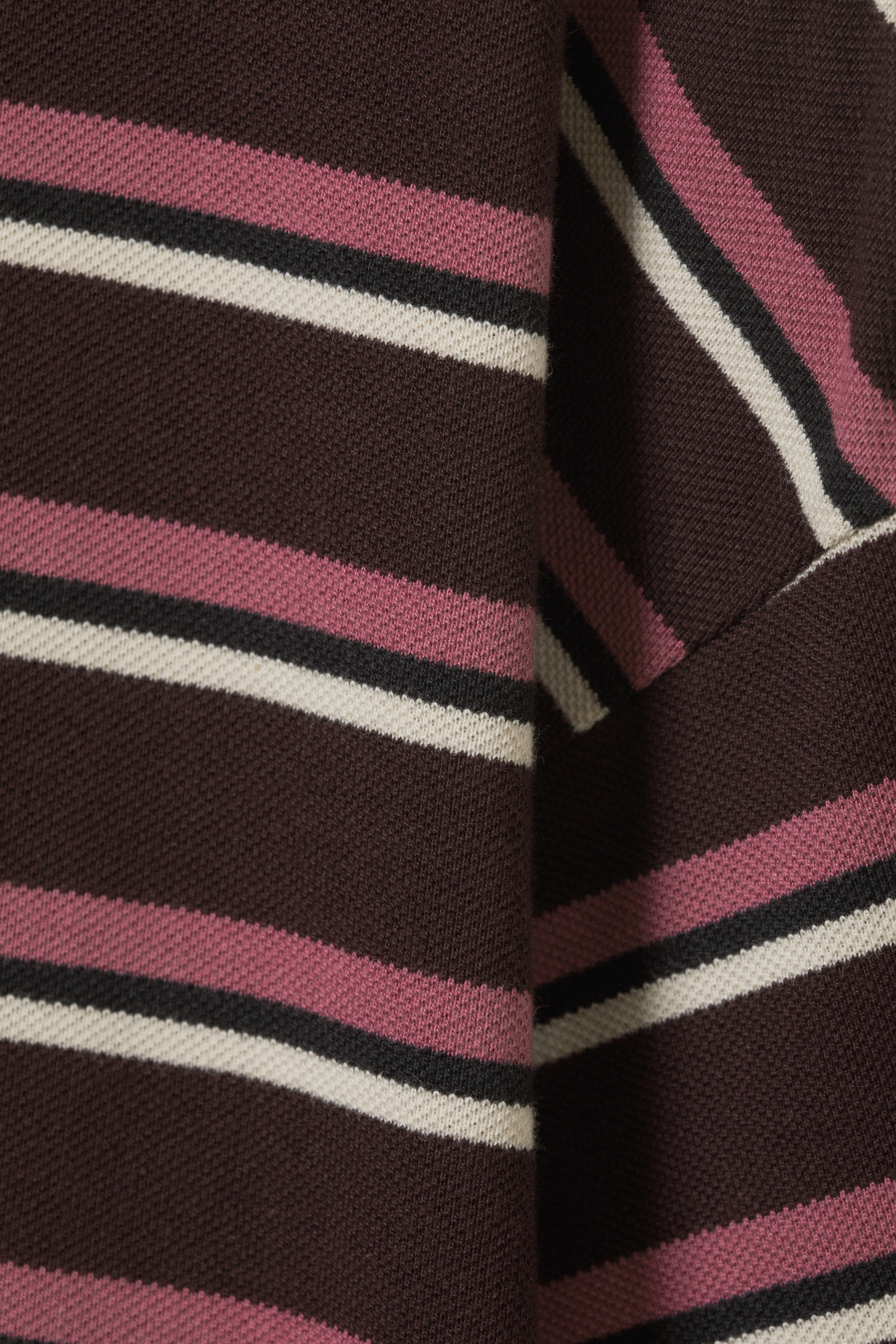 Dunkle Pflaume - Rosa Streifen - Langärmliges Poloshirt aus Baumwolle - 4