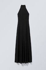 Black - Open Back Maxi Halter Dress - 1
