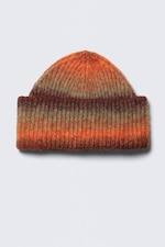 Orange vif et bordeaux - Bonnet côtelé pliable en maille - 0