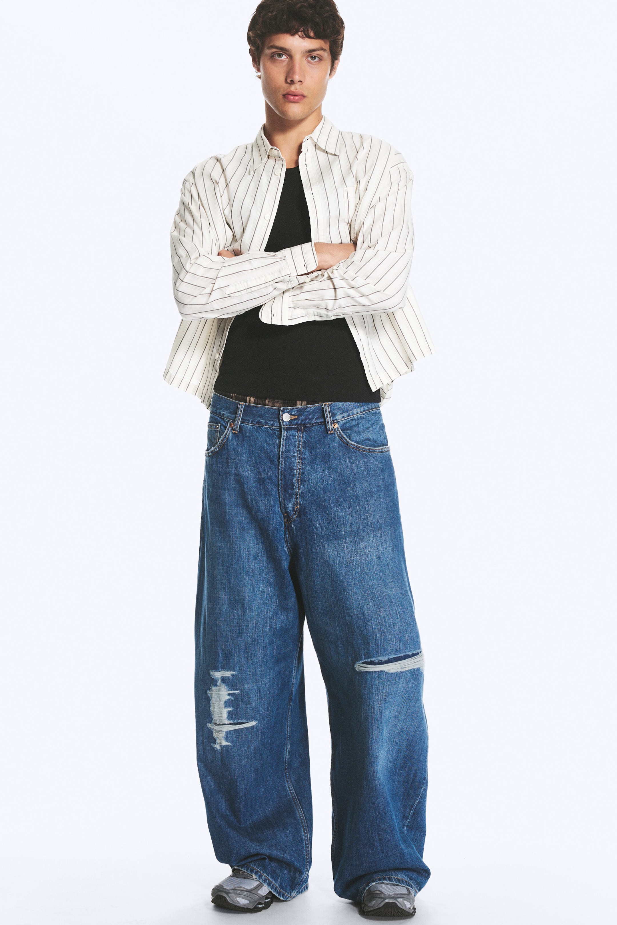 Striped White - Relaxed Boxy Poplin Shirt - 0