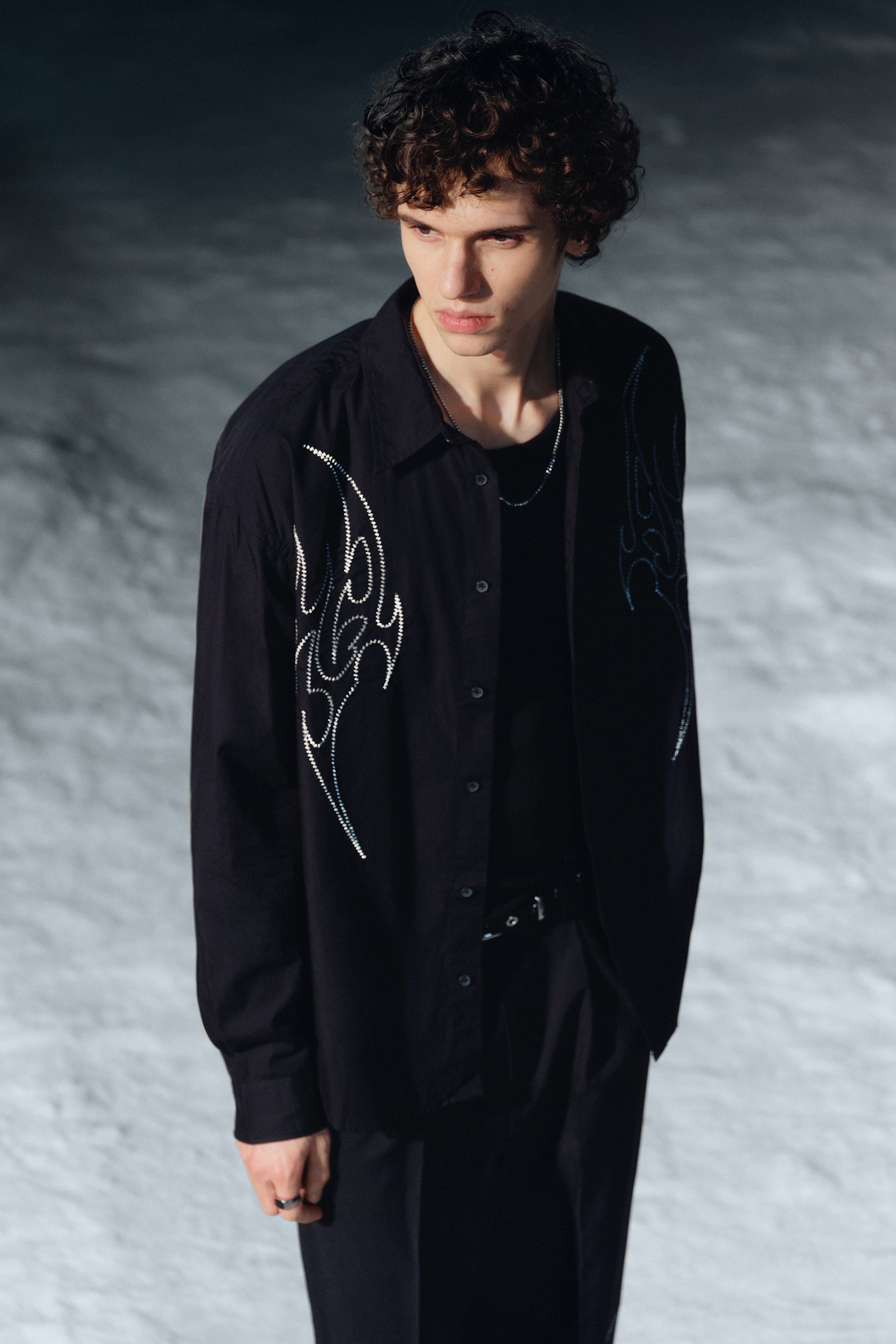 Embroidered Black - Loose Embroidered Cotton Shirt - 1