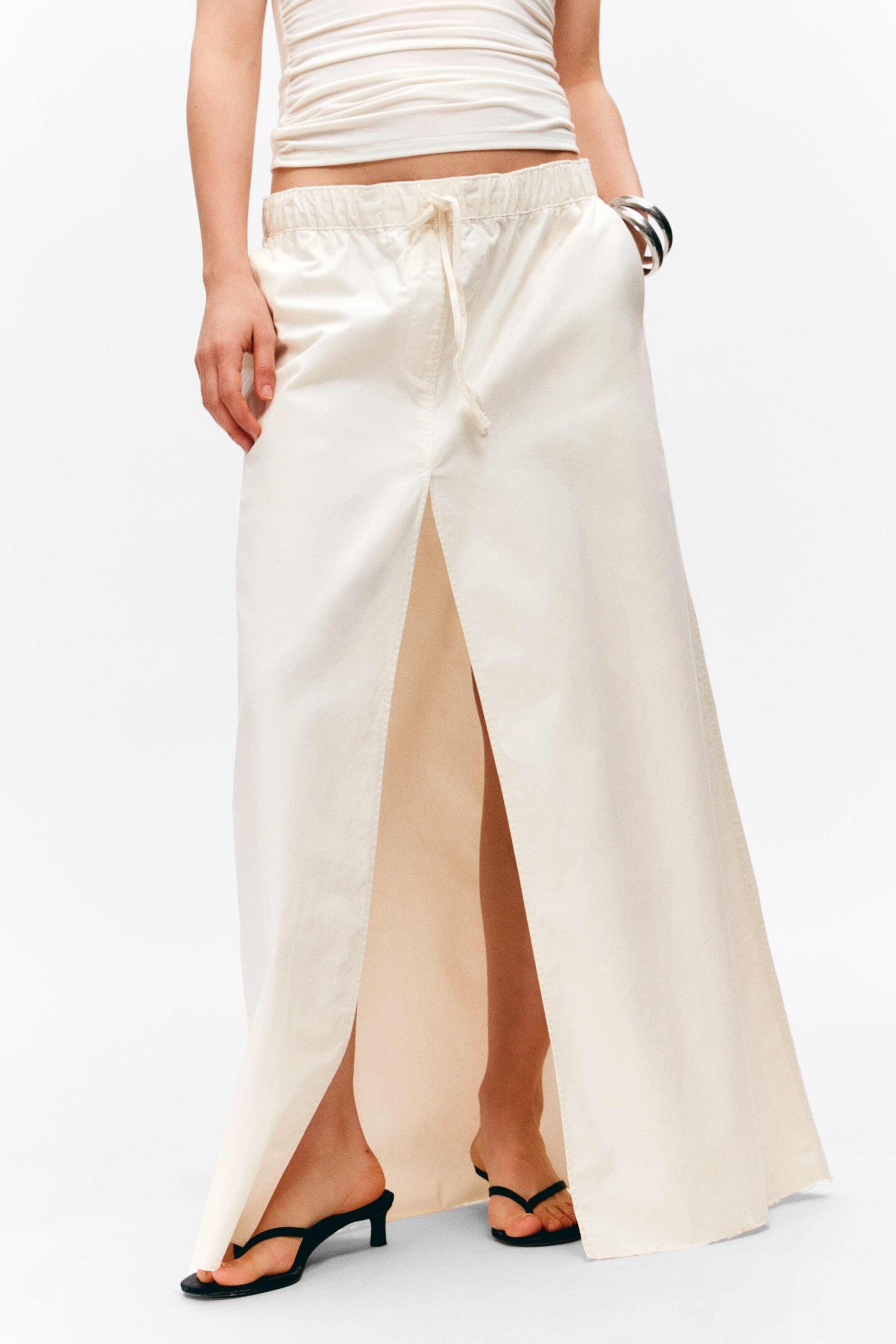 Größeres Bild ansehen: Maxirock aus Baumwoll-Canvas mit Kordelzug - Weiß - Ladies | H&M DE 2