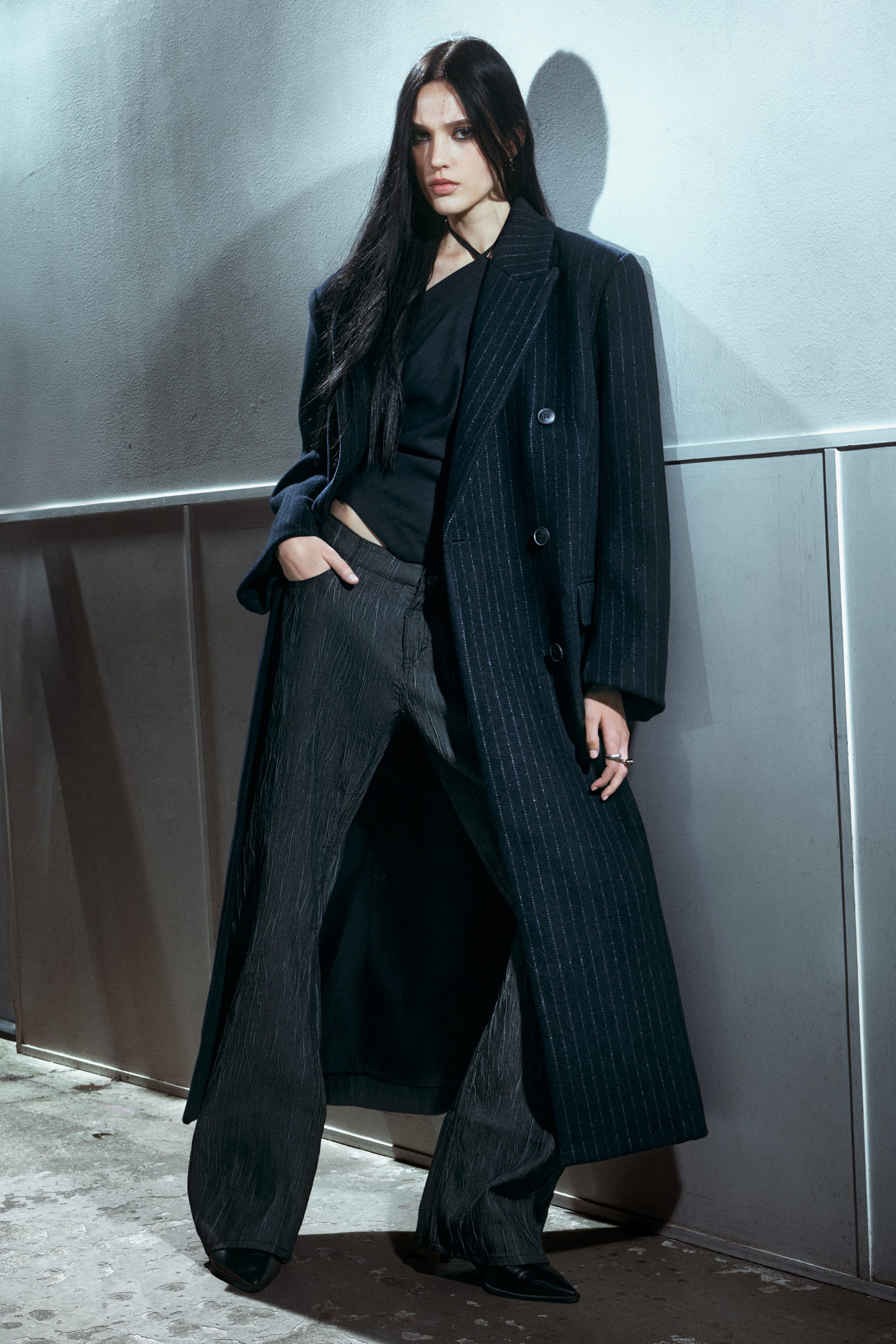 Dark Blue - Pinstripe - Logan Double-Breasted Wool-Blend Coat - 1