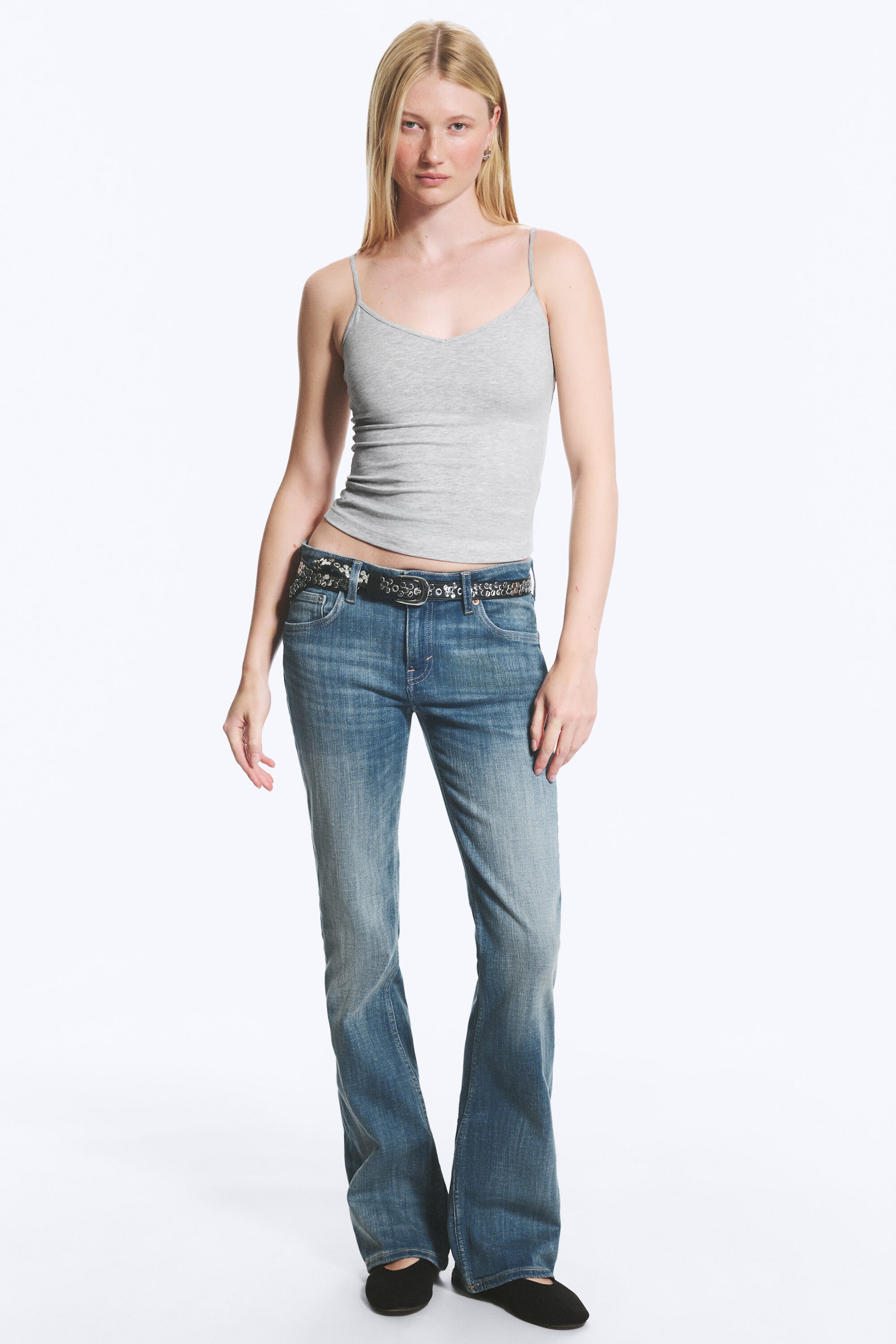 Light Dusty Grey Melange - Slim V-neck Cotton Singlet - 2