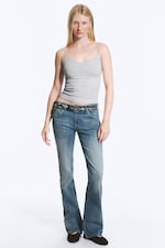 Light Dusty Grey Melange - Slim V-neck Cotton Singlet - 1