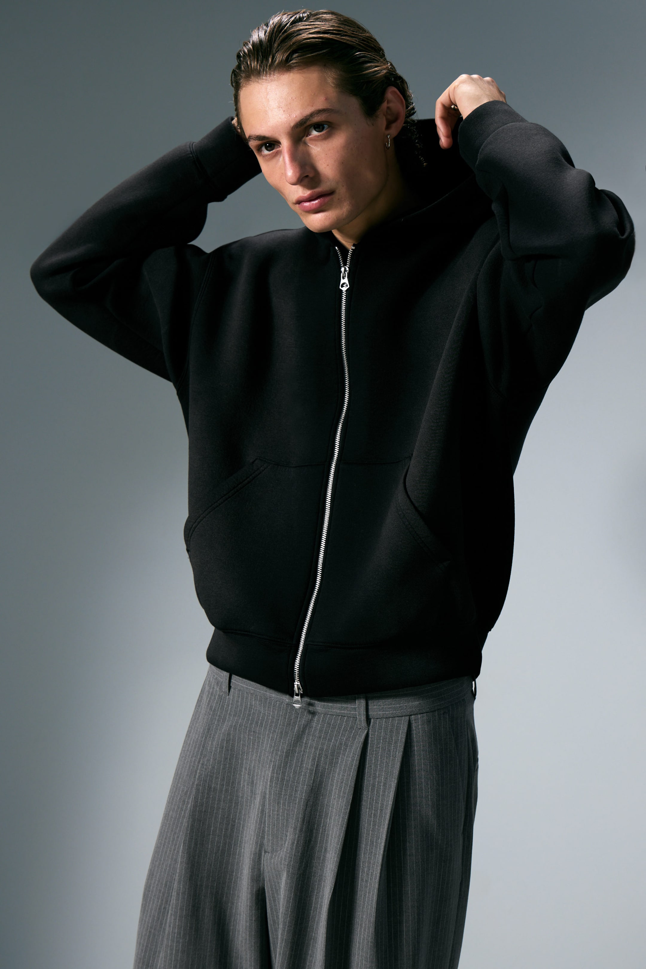 Faded Black - Simon Washed Scuba Zip Hoodie - 2