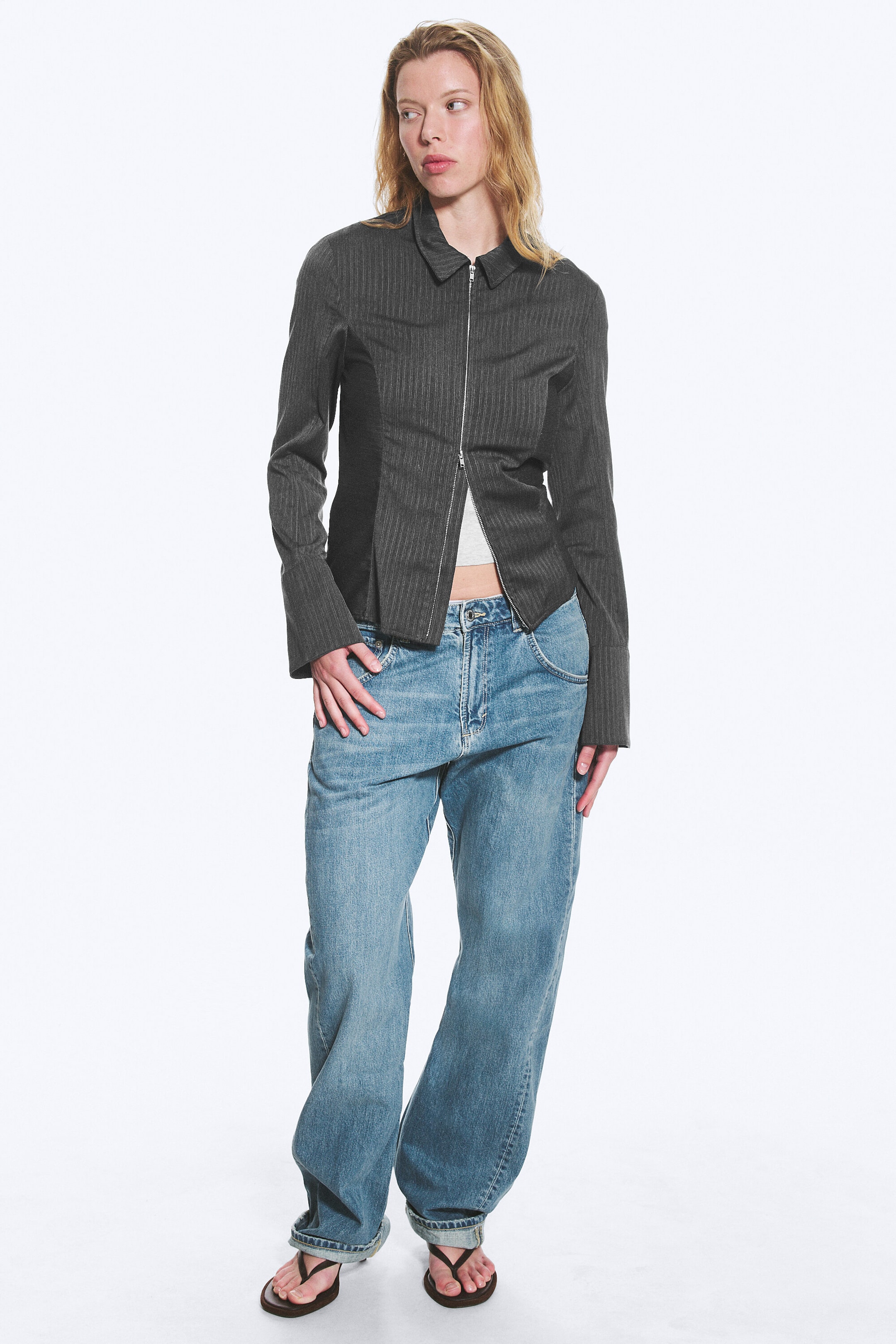 Randig mörkgrå-melerad - Tight långärmad skjorta - 2