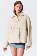 Staubiges Cremeweiß - Kastige Wollmischjacke mit Knöpfen - 5