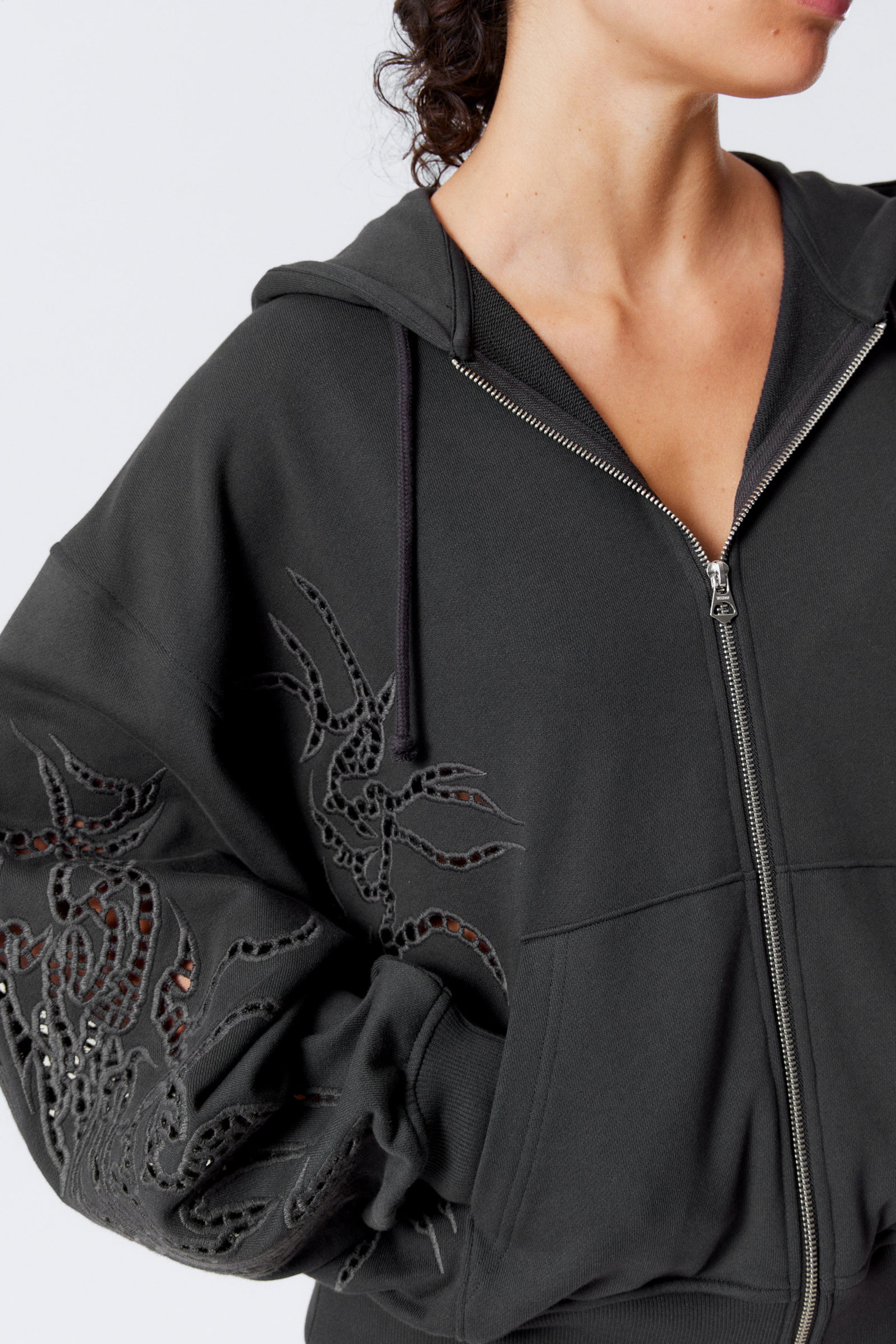 #3A3A3D - Oversized Broderie Anglaise Zip Hoodie - 2