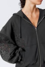 Dark Grey - Oversized Broderie Anglaise Zip Hoodie - 1