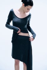 Dark Grey Melange - Knitted Combo Scarf Top - 2