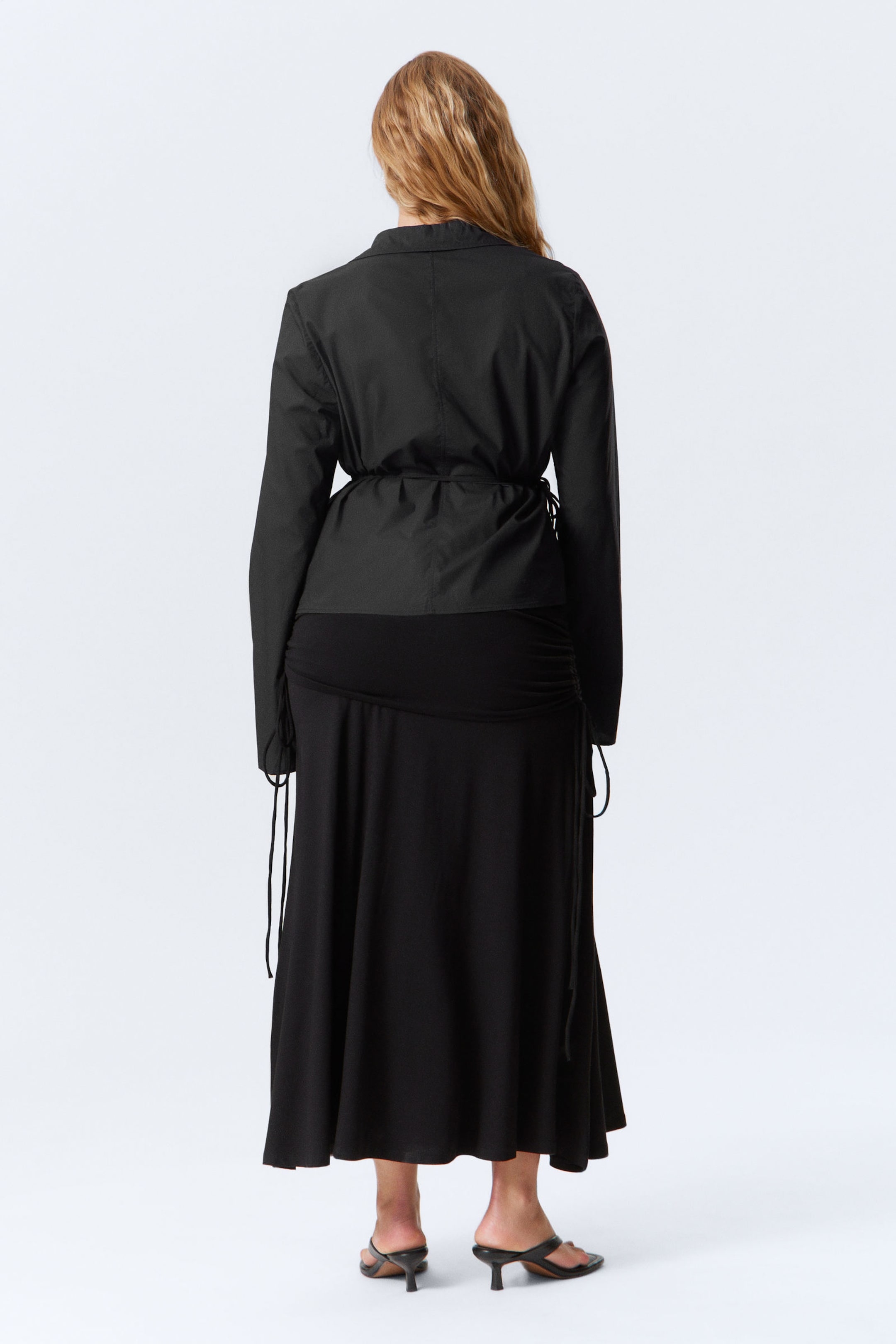 Black - Long-Sleeved Wrap Poplin Shirt - 3