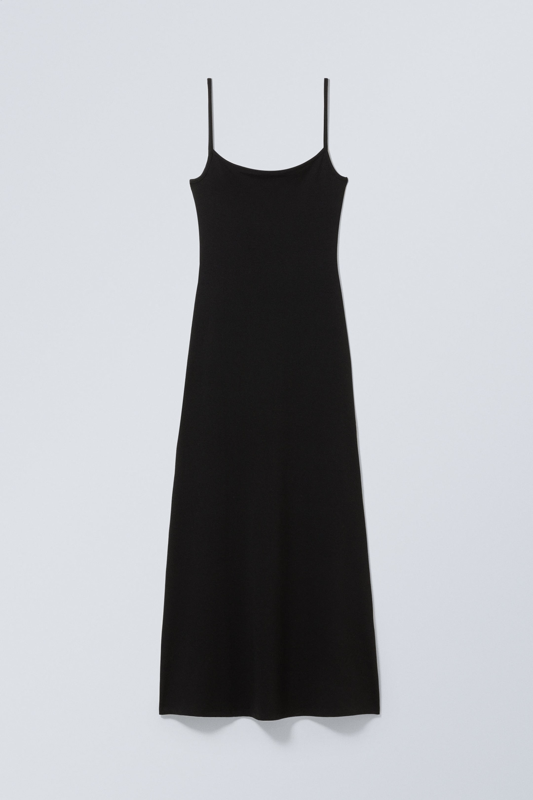 Schwarz - Langes, figurbetontes Trägerkleid - 1
