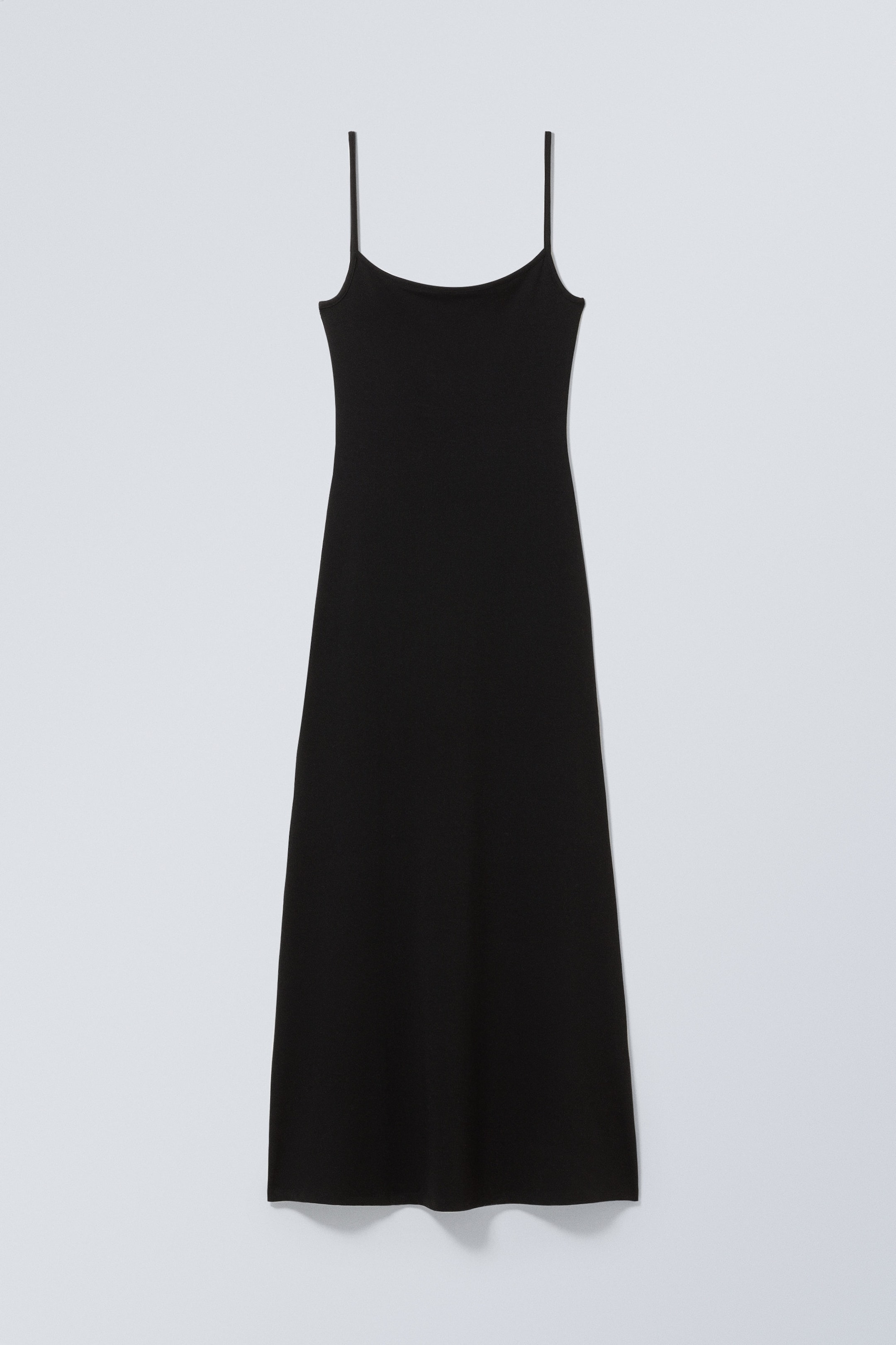 Schwarz - Langes, figurbetontes Trägerkleid - 0