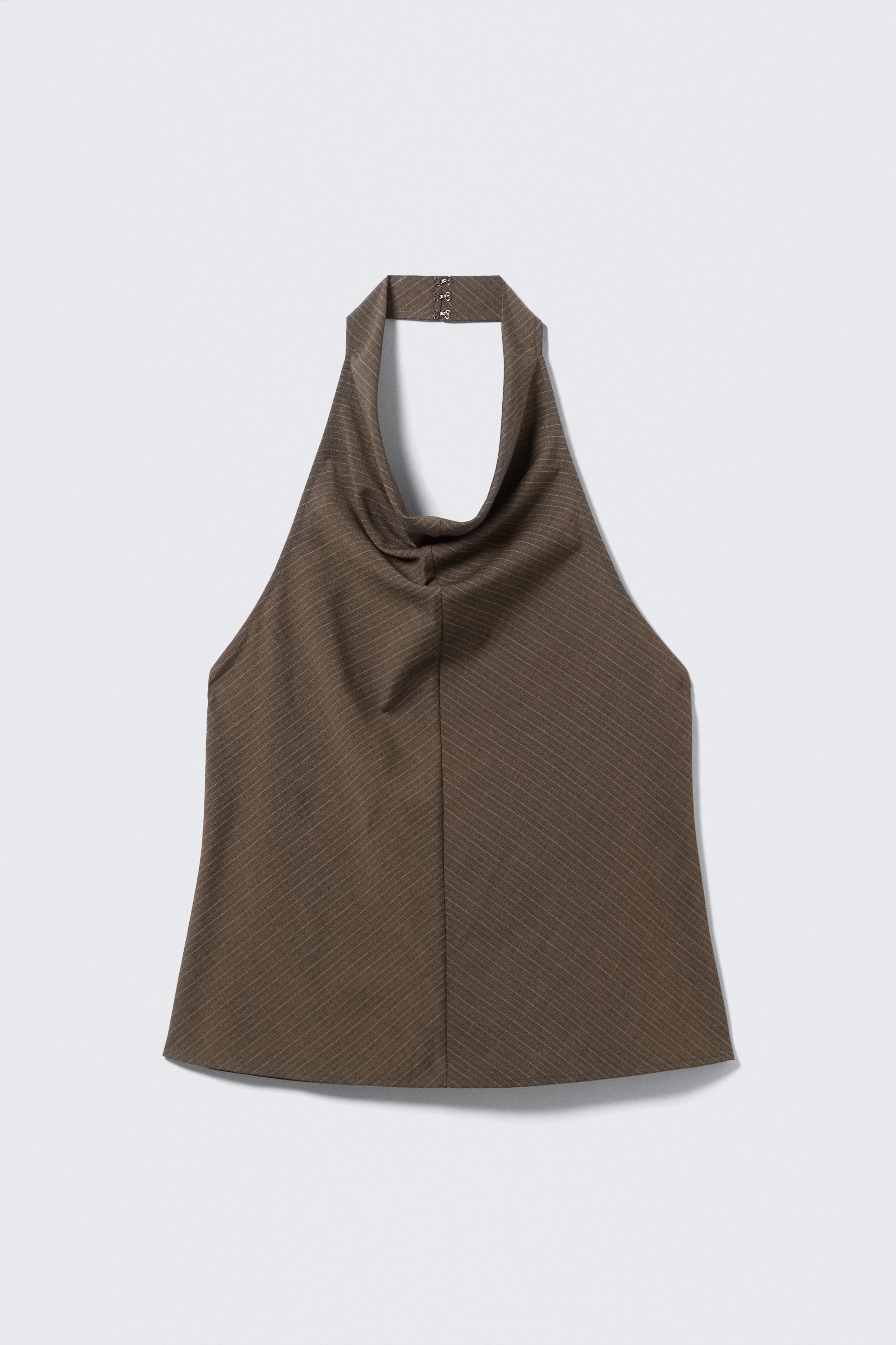 Striped Brown - Draped Halter Cowl-Neck Top - 3