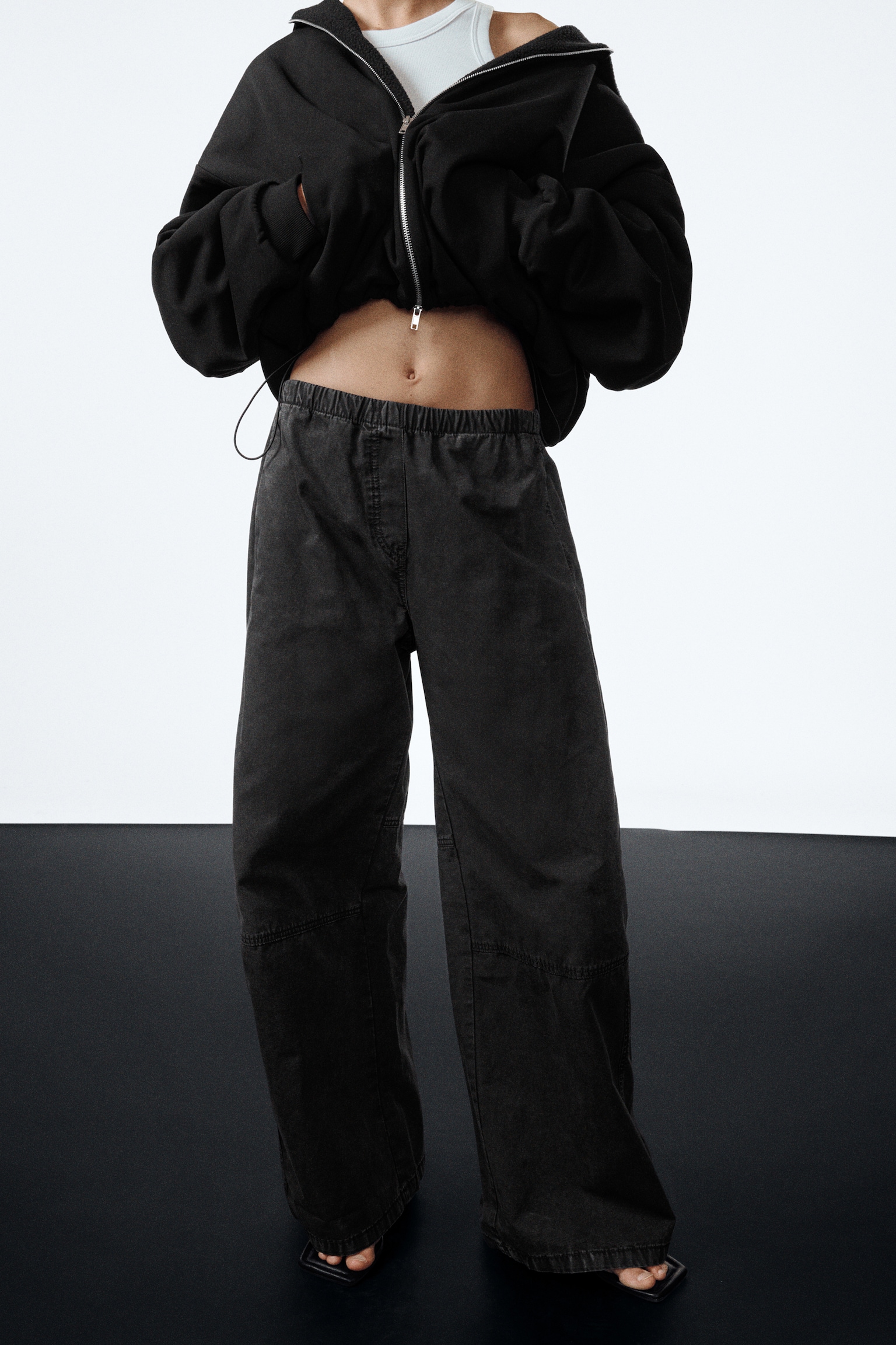 Baggy-Hose aus washed Canvas mit niedrigem Bund - Verwaschenes Schwarz/Verwaschenes dunkles Khakigrün - 5