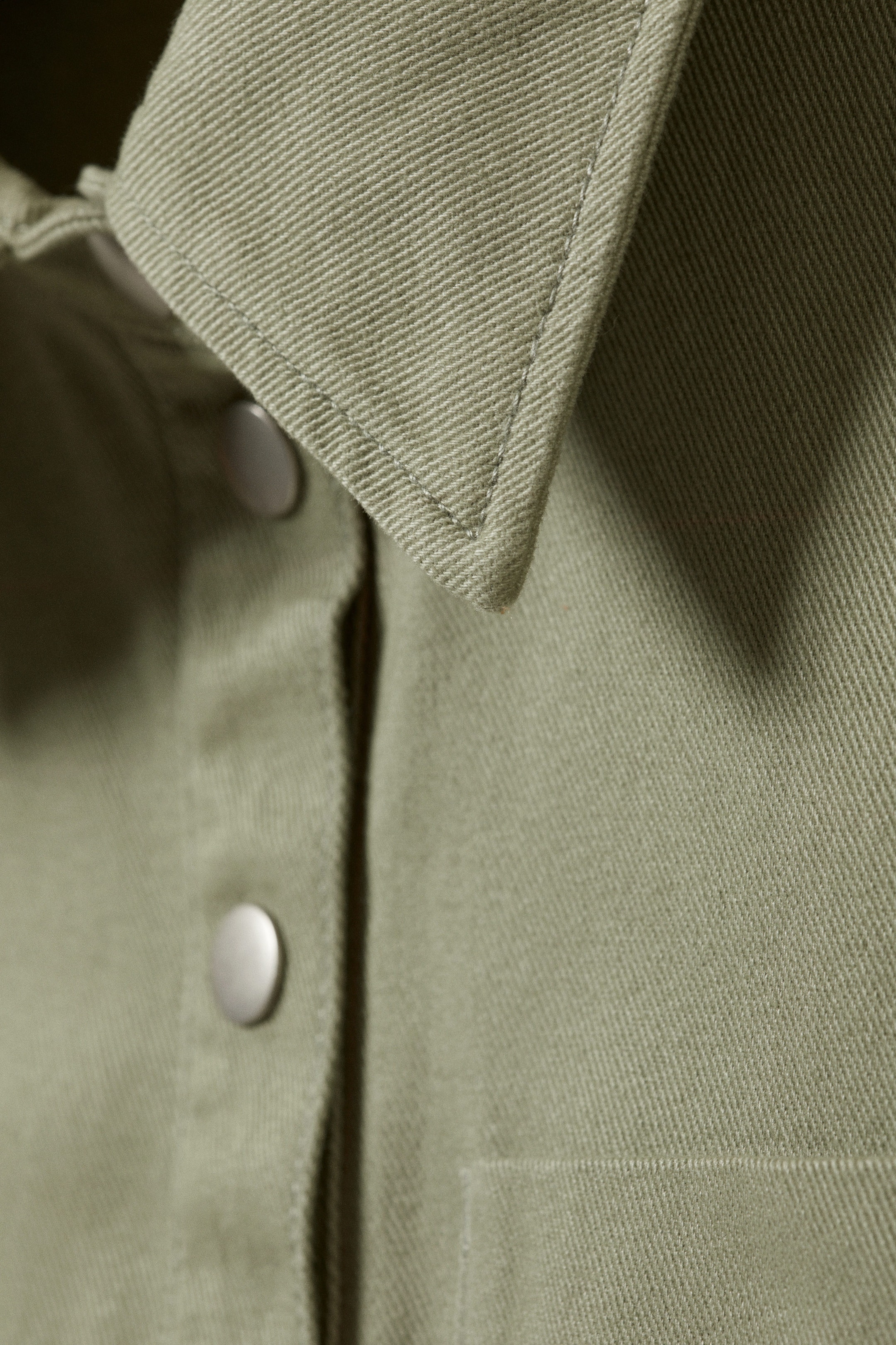 Khaki Green - Cap-Sleeved Cotton Twill Shirt - 2