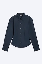 Dark Navy Blue - Waisted Cotton Shirt - 5