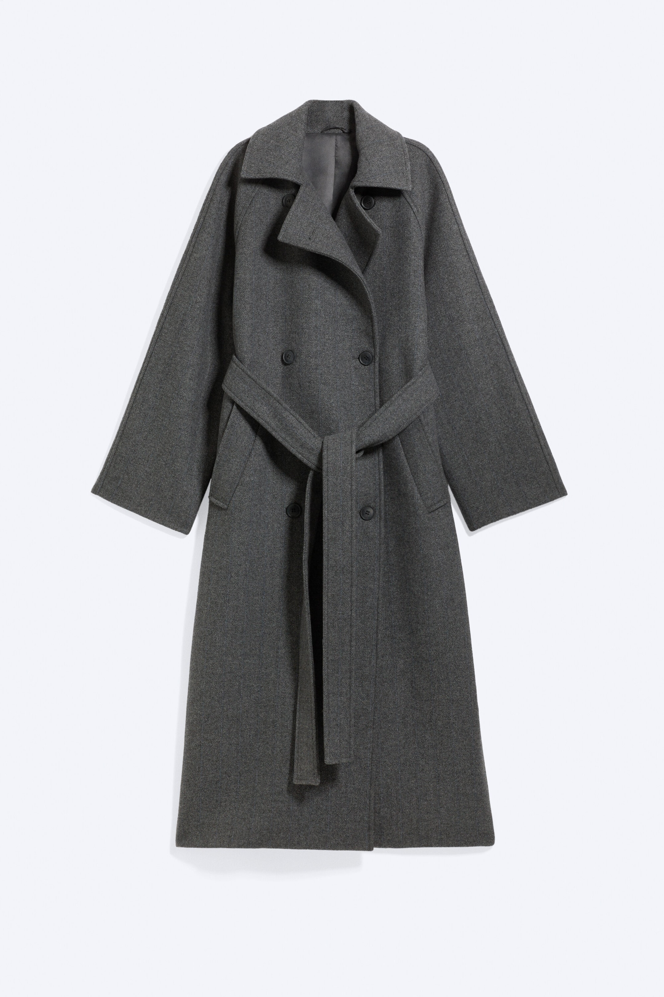 Gris foncé chiné - Manteau oversize croisé en laine mélangée Kia - 0