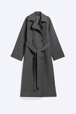 Gris foncé chiné - Manteau oversize croisé en laine mélangée Kia - 0