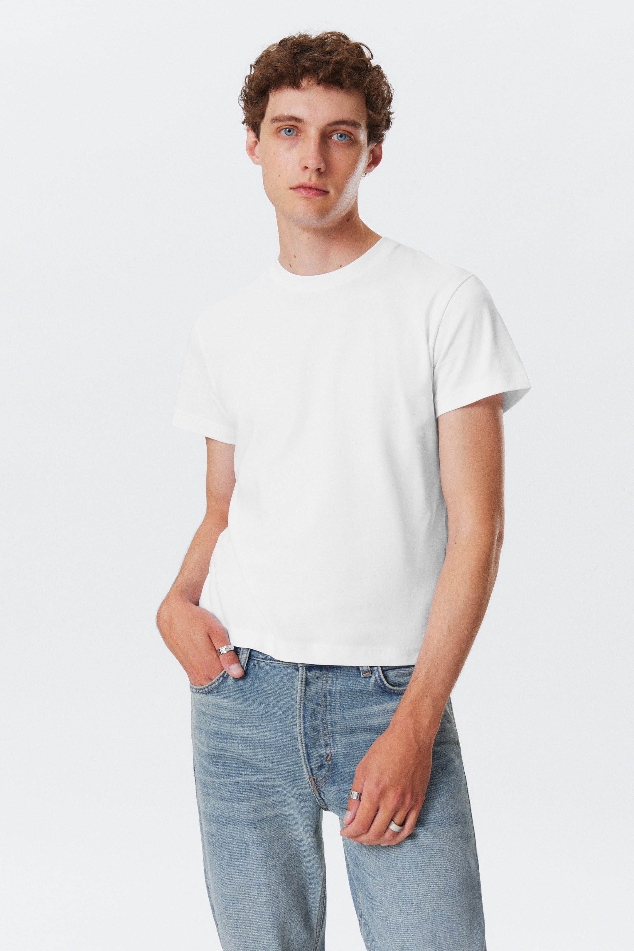 White - Shrunken Short-Sleeved Cotton T-shirt - 1