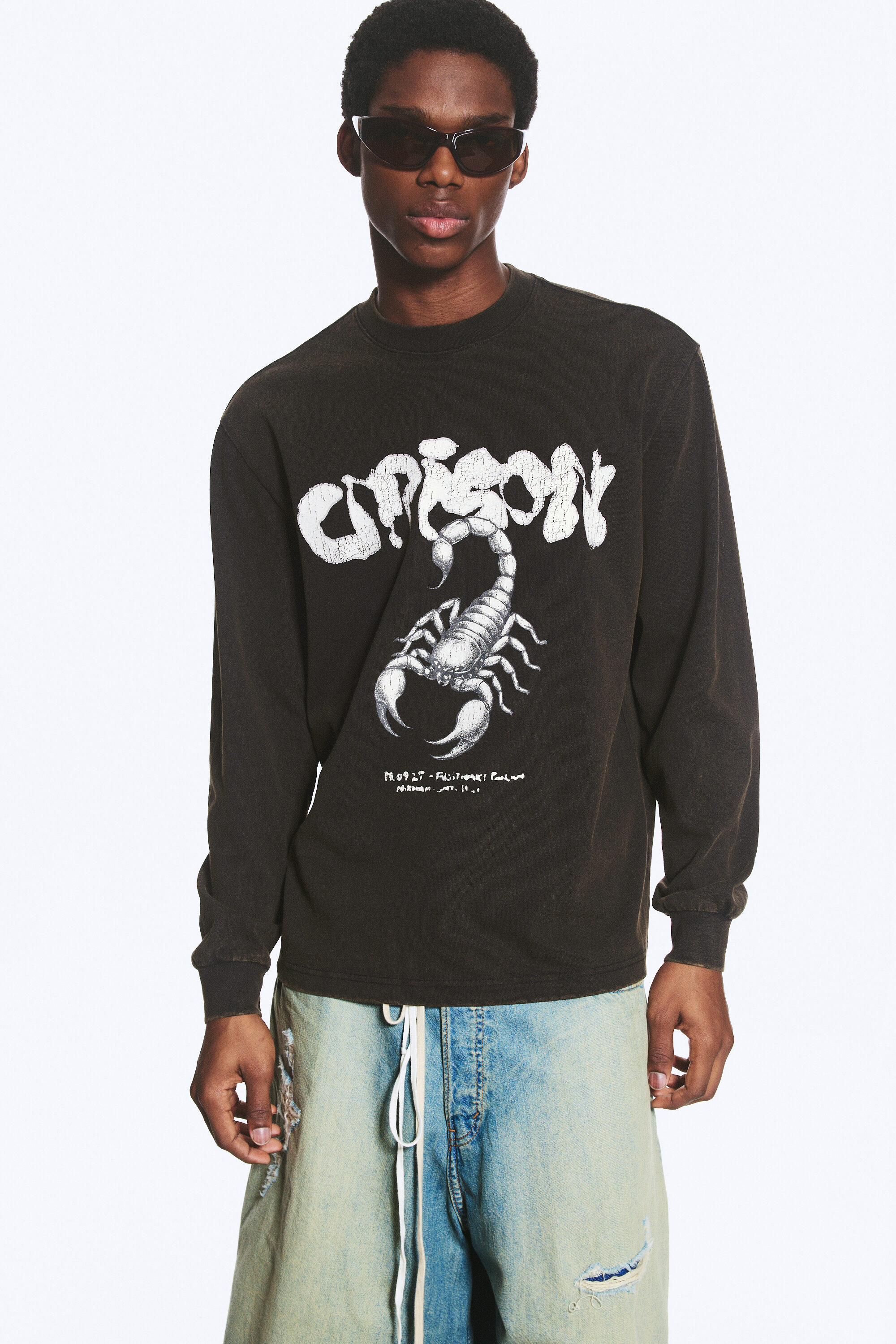 great boxy graphic long sleeve t-shirt - Dark Grey - Big Mess