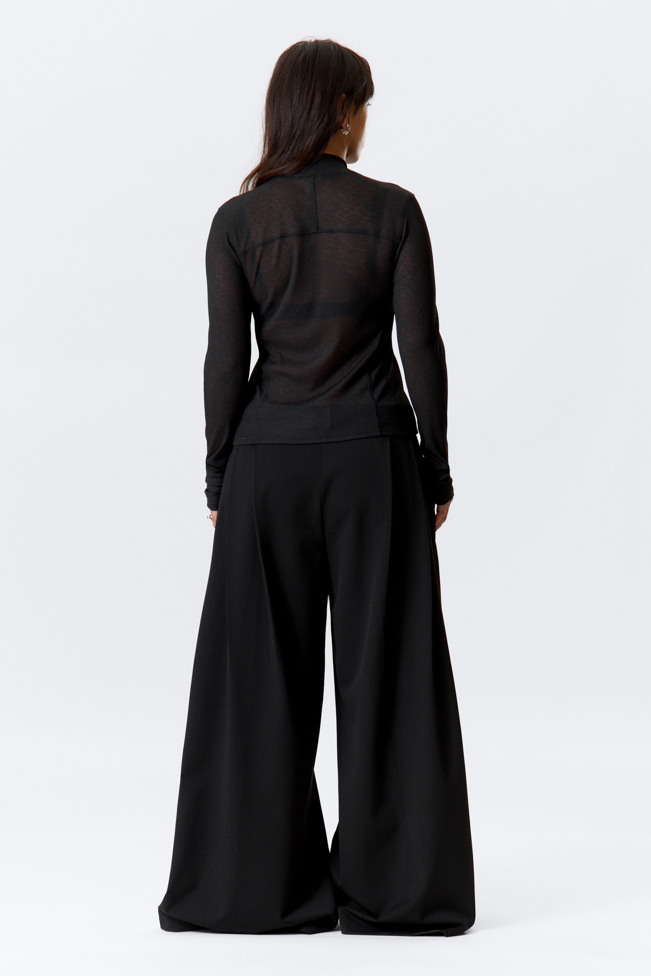 Black - Long-Sleeved Mesh Mock-Neck Top - 5