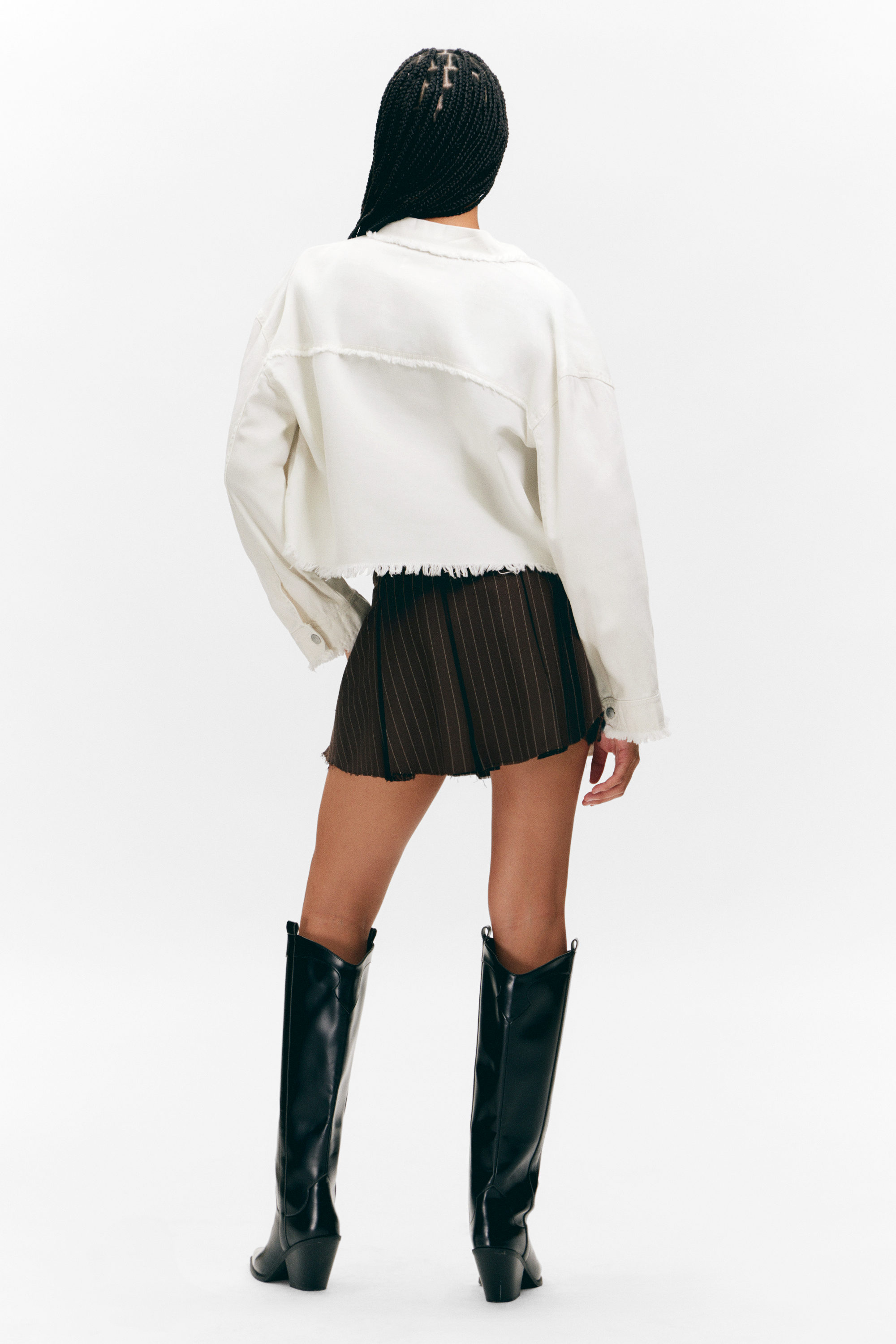 Weiß - Cropped Twilljacke mit kastigem Fit - 7