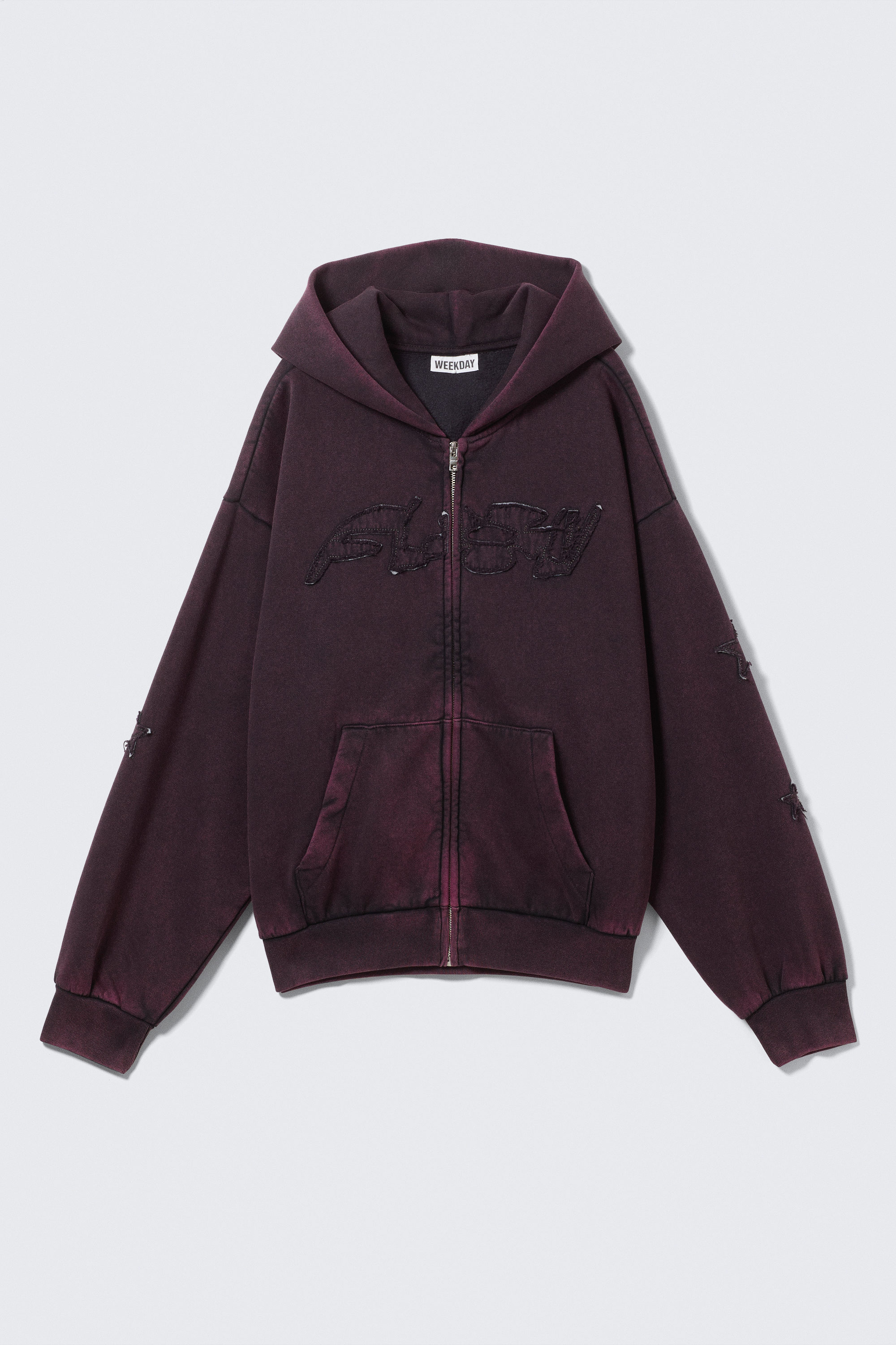 Burgundy - Square Graphic Zip Hoodie - 4
