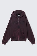 Burgundy - Square Graphic Zip Hoodie - 4