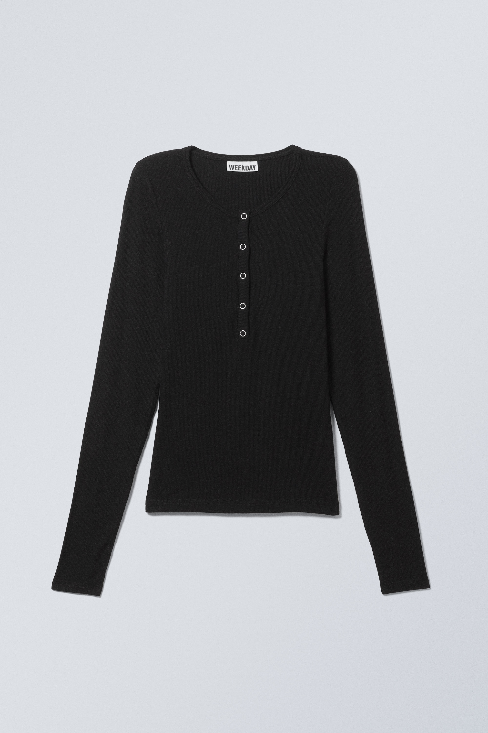 Sheer Rib Long Sleeve Henley Top - Black/Dark Brown