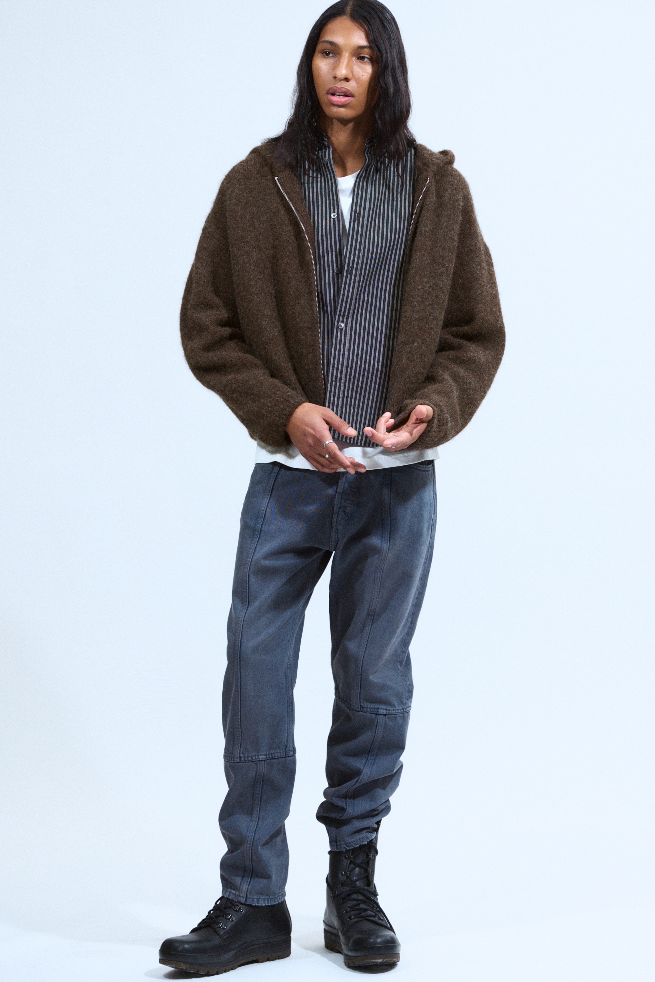 View larger image: Knitted Boxy Wool-Blend Zip Hoodie - Dark Brown Melange - Men | H&M GB 2