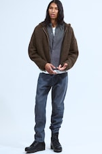 Dark Brown Melange - Knitted Boxy Wool-Blend Zip Hoodie - 1