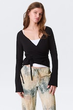 Black - V-Neck Wrap Knit Cardigan - 0