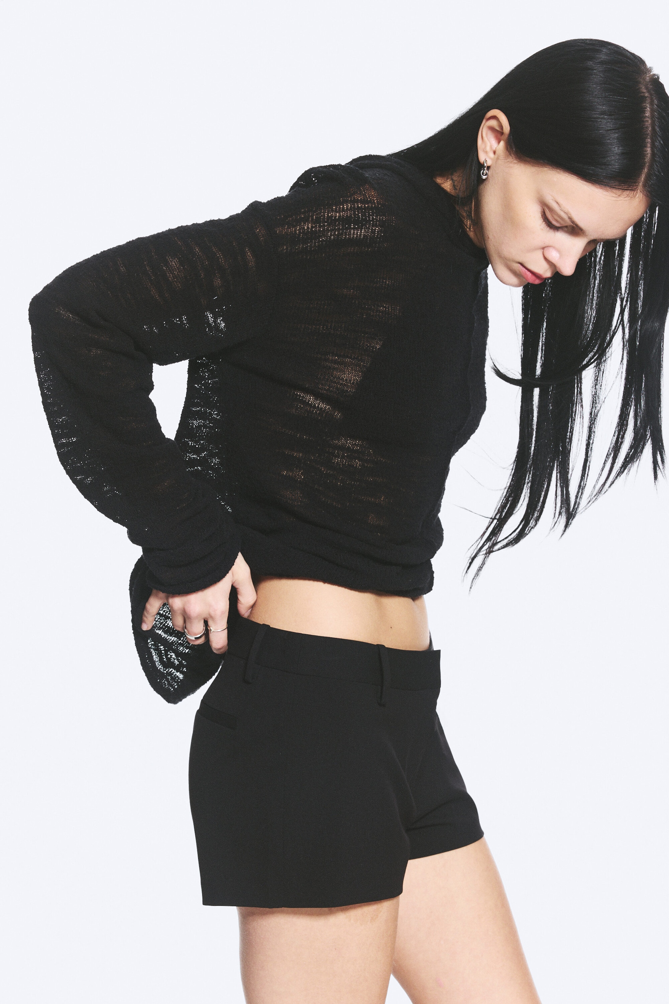 Black - Low Waist Mini Suiting Shorts - 2