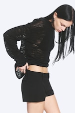 Black - Low Waist Mini Suiting Shorts - 1