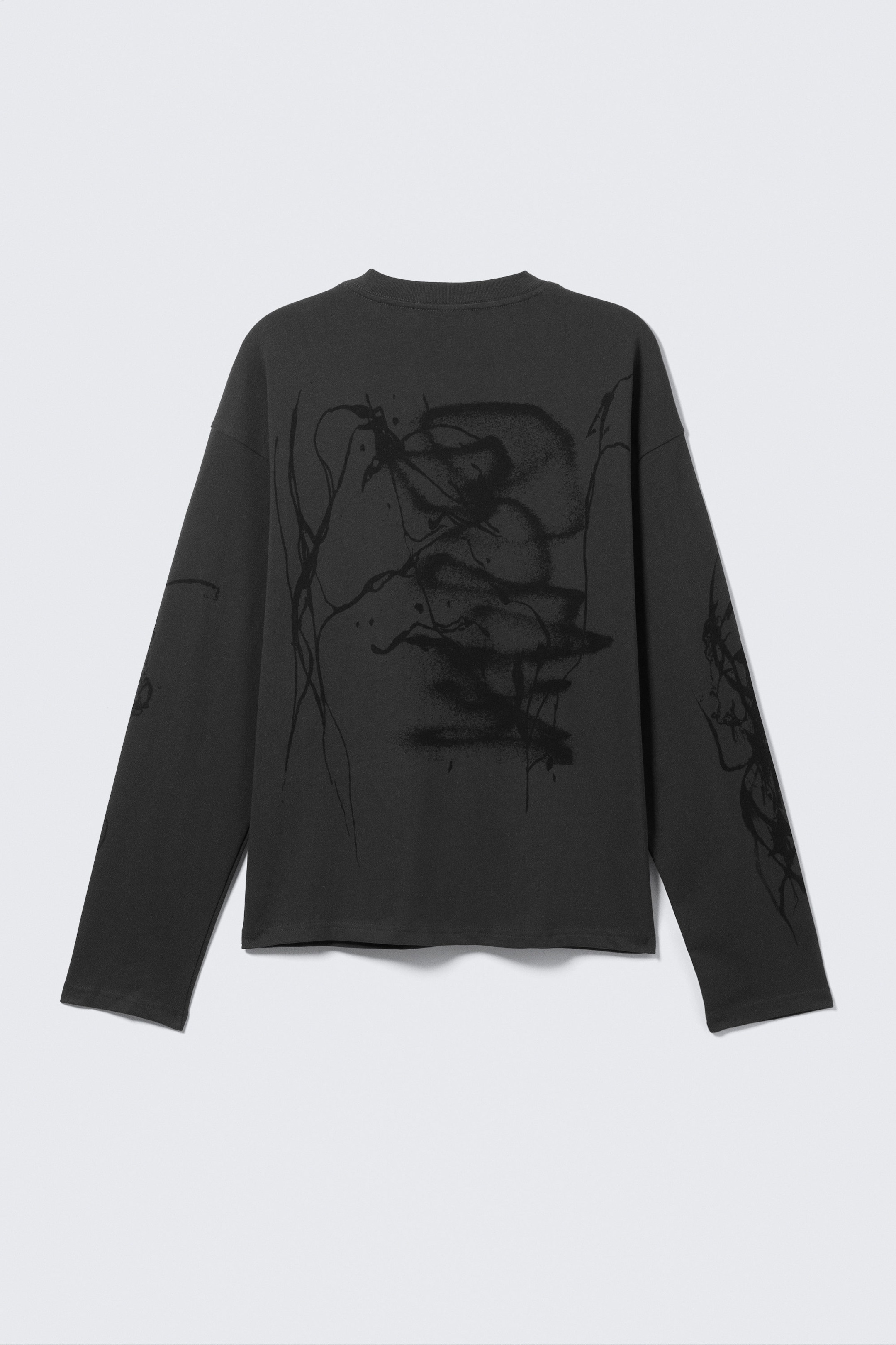 Dark Grey - Big Mess - Great Boxy Graphic Long Sleeve T-shirt - 2