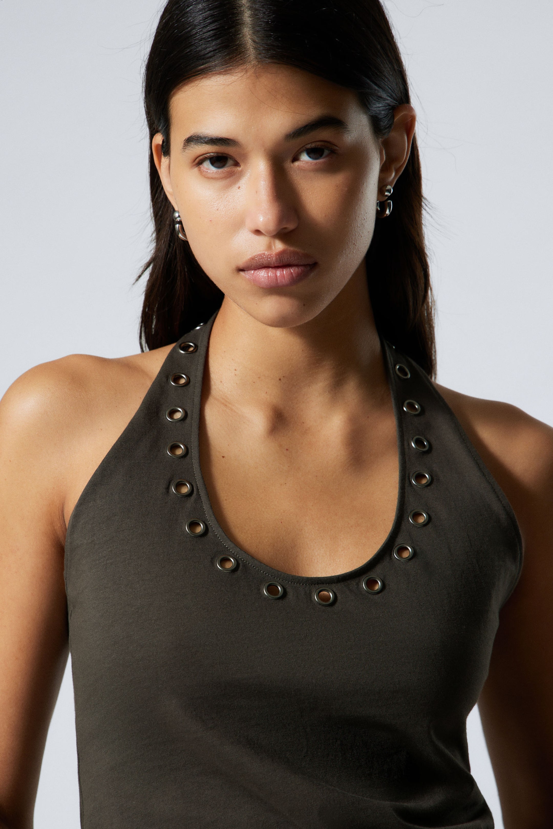 #383938 - Slim Halter Eyelet Top - 2