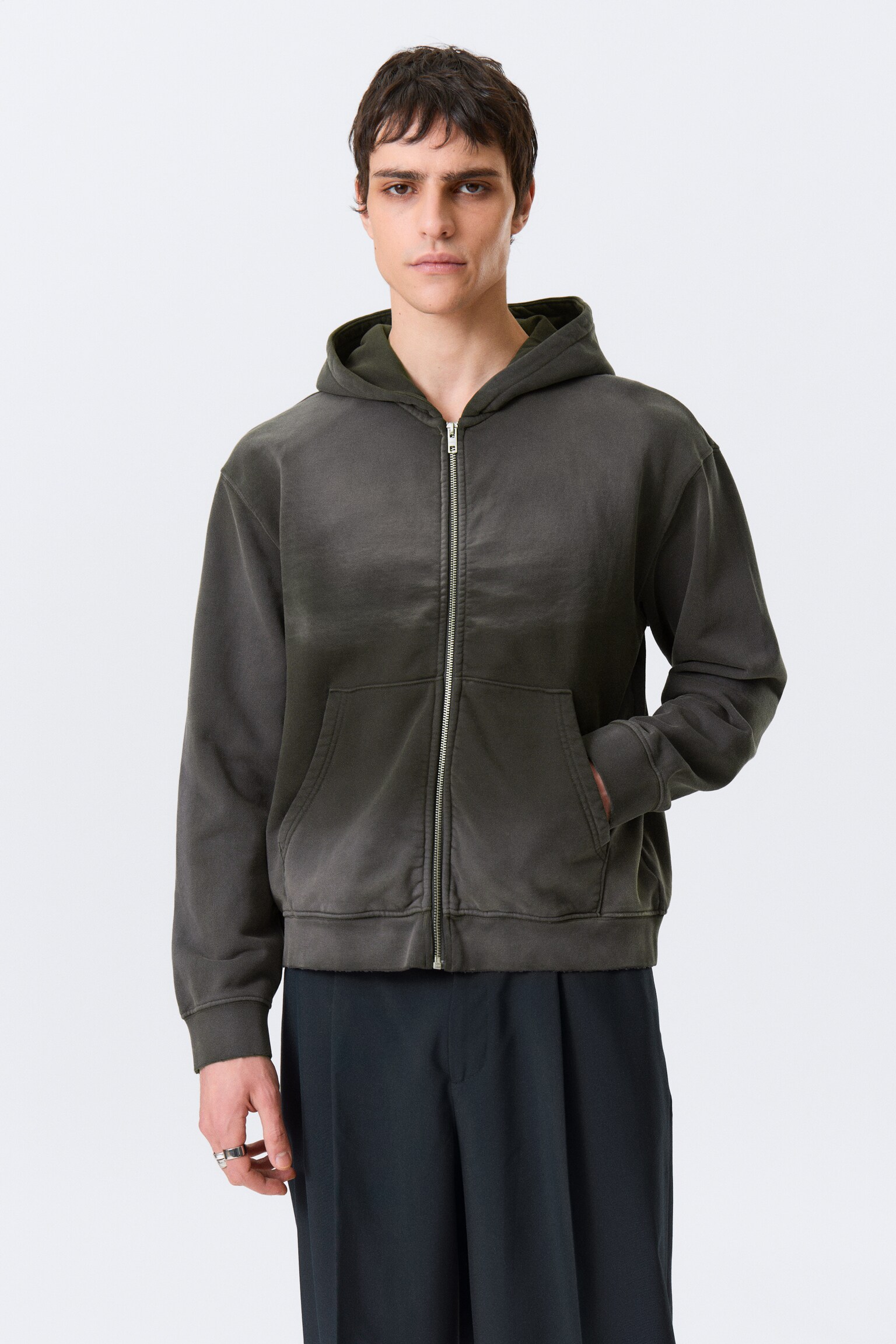 Gewaschener Zip-Hoodie im Shrunken-Fit - Dark Grey - 5