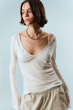 Wit - Top met lange mouwen en V-hals - 0