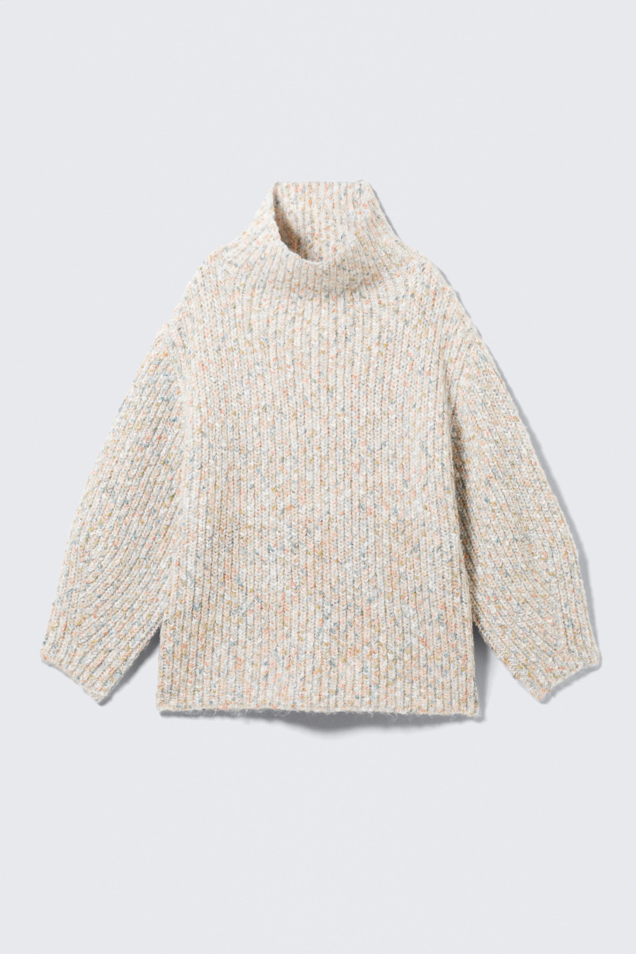 White - Multicoloured - Oversized Knitted Turtleneck Sweater - 3