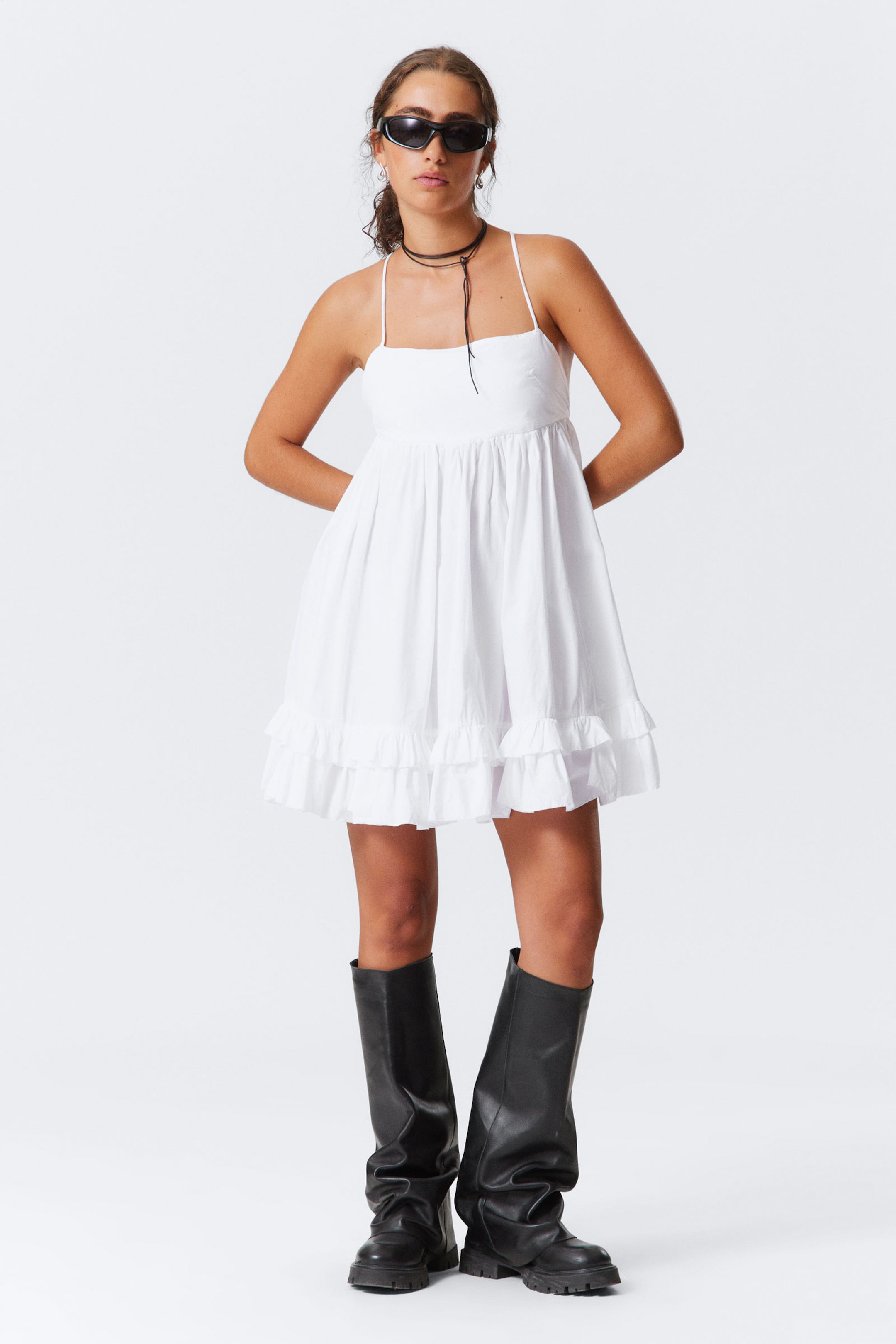 #FFFFFF - Mini-Trägerkleid aus Popeline - 1