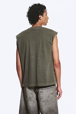 Gewaschenes dunkles Khakigrün - Lockeres, quadratisches Baumwoll-Tanktop - 2