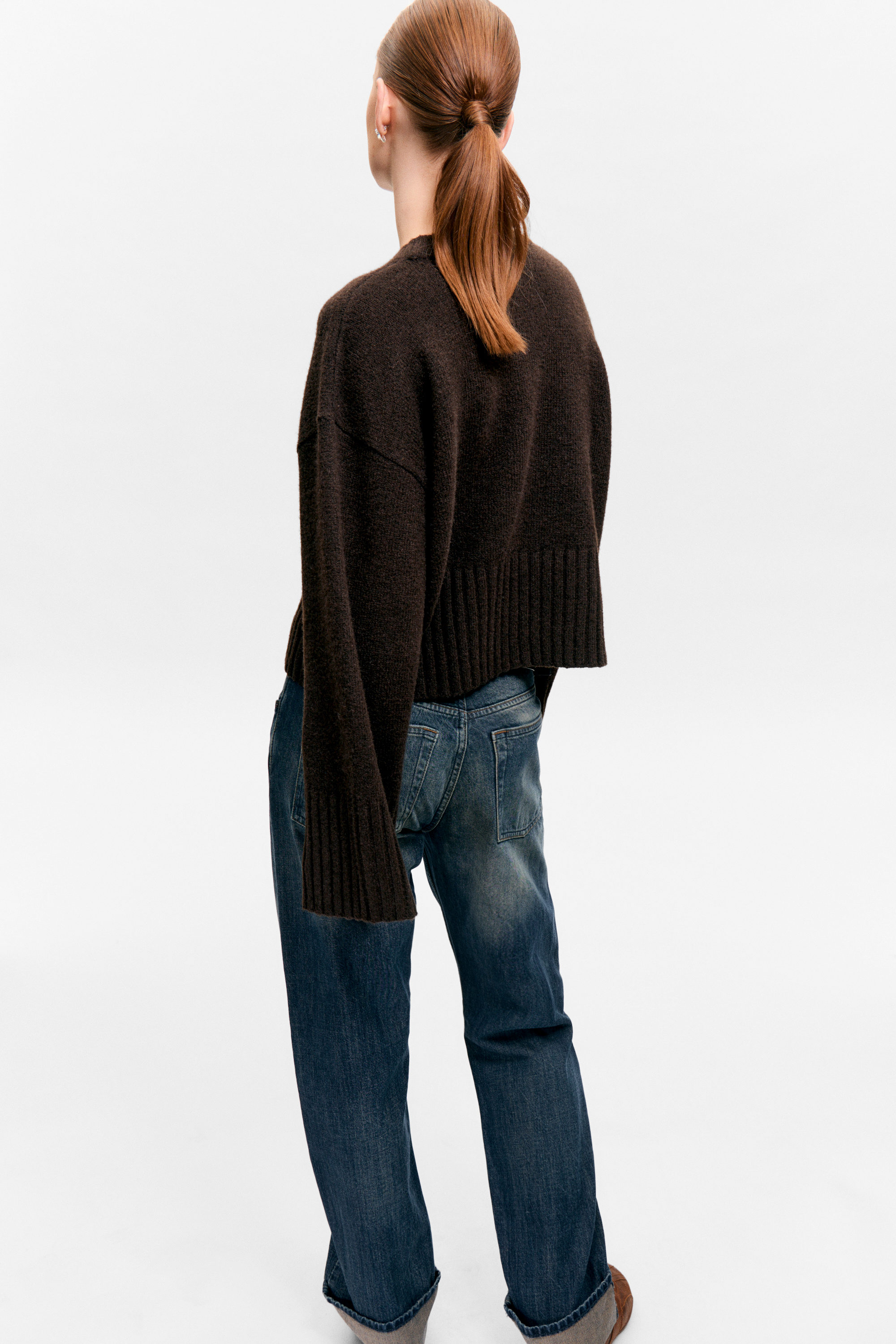 Dark Brown - Knitted Oversized Sweater - 2
